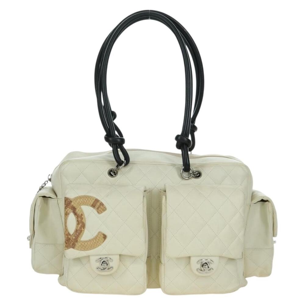 Chanel Leather Cambon Line Matelasse Handbag White